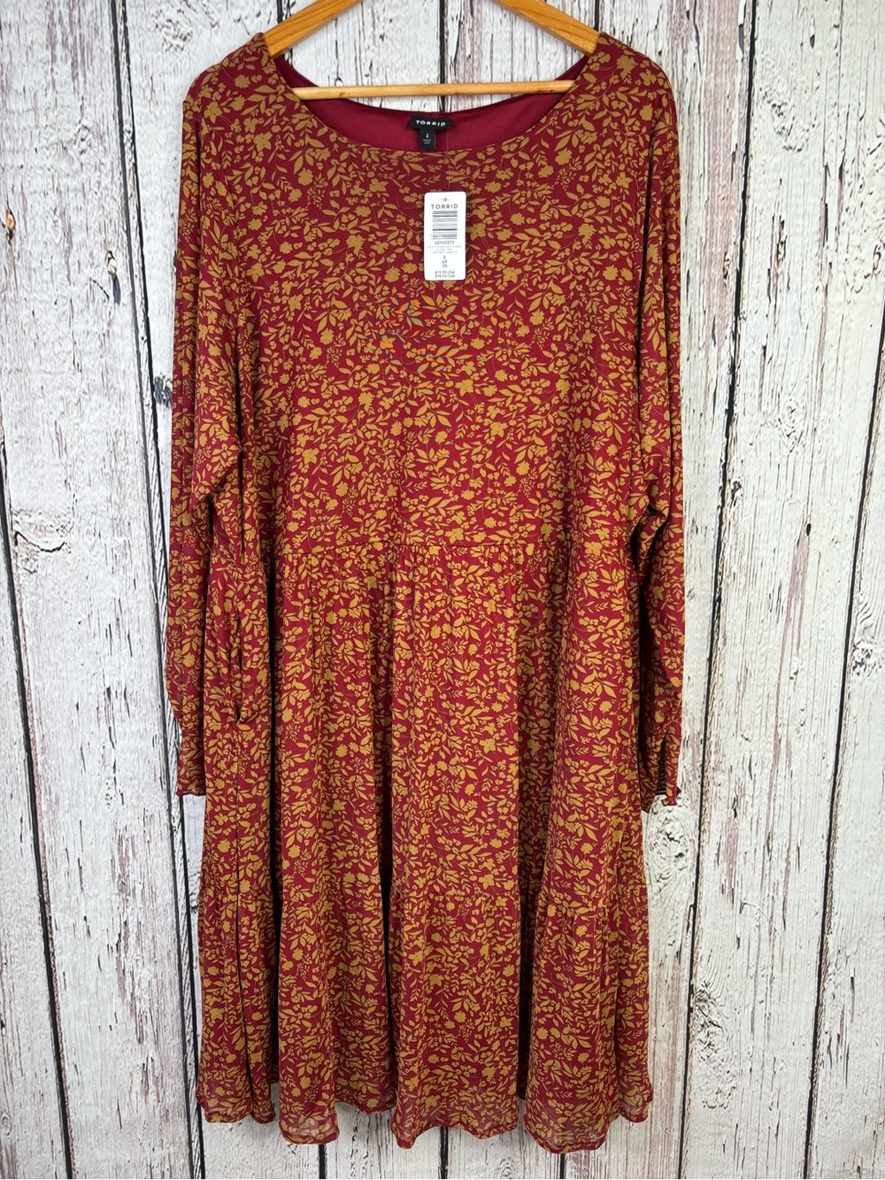 NWT Torrid Mini A-Line Dress Plus Size 4X|26 Red Floral Mesh Tiered Long Sleeve